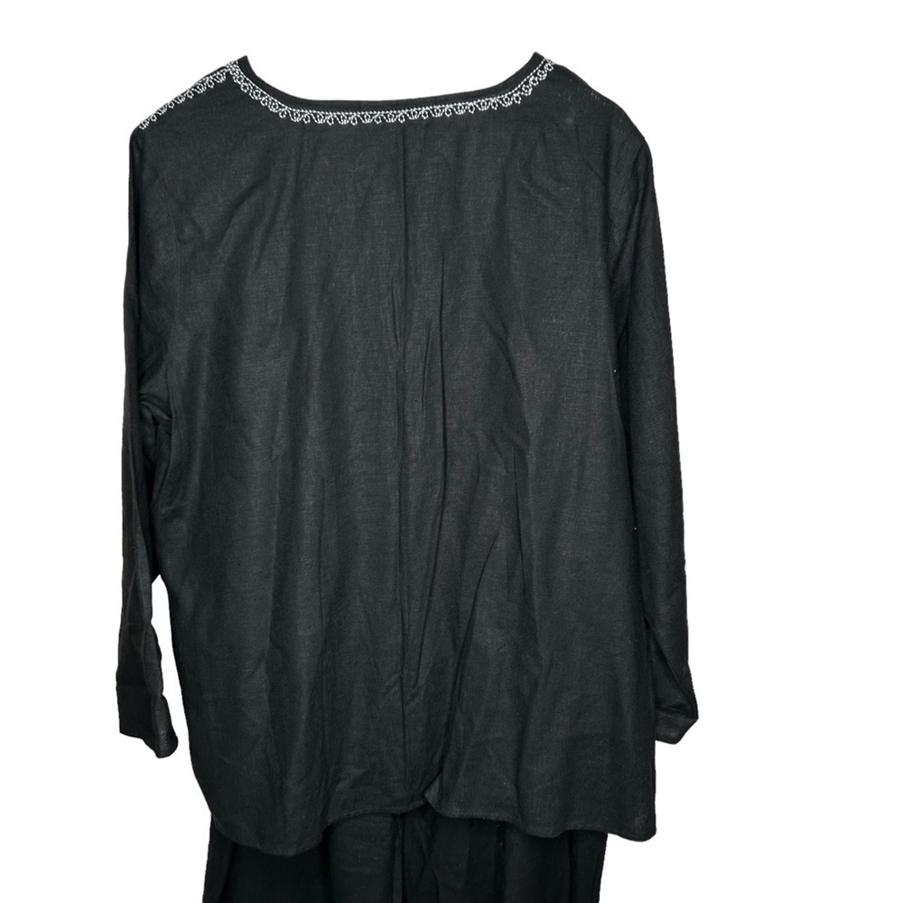 Susan Graver Women’s Linen Blend 2 Piece Set Blouse Pants 1X Black Embroidered - Picture 4 of 9
